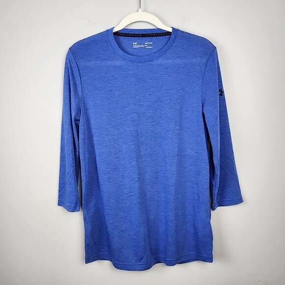 Under Armour Heatgear sz S men blue performance shirt top 3/4 sleeve Fitted - Picture 1 of 11